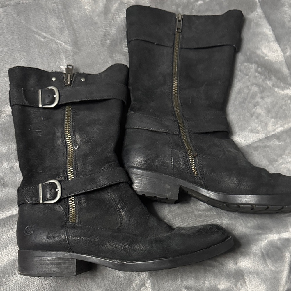 Born Black Moto Boots with Buckle Detail